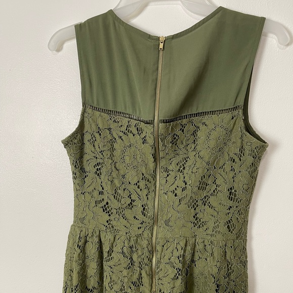 Maison Jules Fit &Flare Lace Sleeveless Eyelashes Hem Line  Burnt Olive Green 0 - Picture 3 of 11